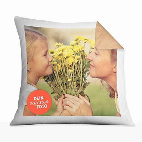 Sunnywall® Kissen selbst gestalten mit eigenem Foto und Text Fotokissen individuell personalisiert 40 x 40 Rückseite Mokka von Sunnywall
