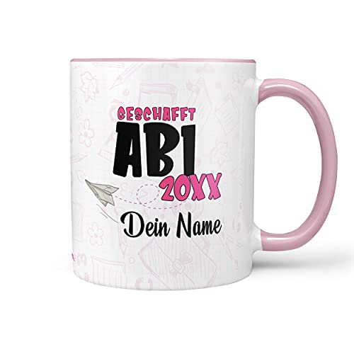 Sunnywall® Tasse Abi-Tasse Abi 20XX - Wähle dein Jahr und Namen zum erfolgreichen Abitur inkl. Geschenkkarte Rosa - Pink von Sunnywall