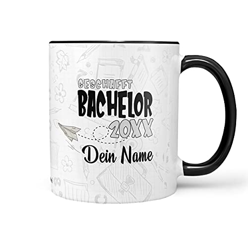 Sunnywall® Tasse Bachelor-Tasse Bachelor 20XX - Wähle dein Jahr und Namen zum erfolgreichen Abschluss inkl. Geschenkkarte Schwarz von Sunnywall