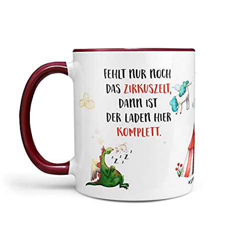 Sunnywall® Tasse Kaffee Fehlt nur noch das Zirkuszelt Büroalltag Tasse Lieblingstasse Geburtstags-Tasse Geschenk-Tasse inkl. Geschenkkarte von Sunnywall