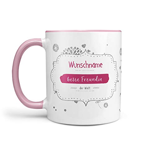 Sunnywall® Tasse Wunschname Beste Freundin Kaffeebecher rosa individuell Lieblingstasse Geburtstags-Tasse personalisiert Geschenk-Tasse inkl. Geschenkkarte von Sunnywall