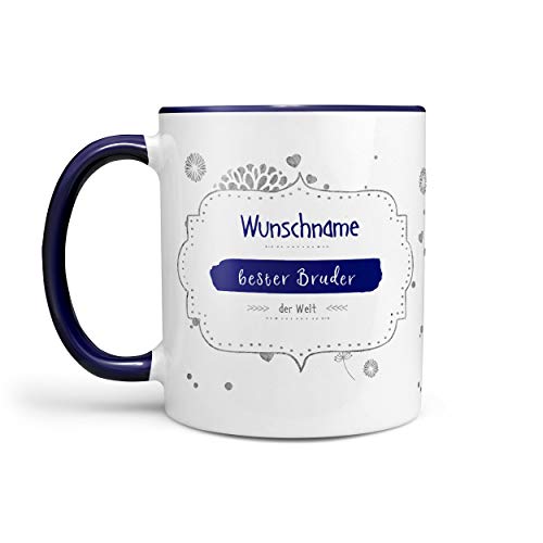 Sunnywall® Tasse Wunschname Bester Bruder Kaffeebecher blau individuell Lieblingstasse Geburtstags-Tasse personalisiert Geschenk-Tasse inkl. Geschenkkarte von Sunnywall