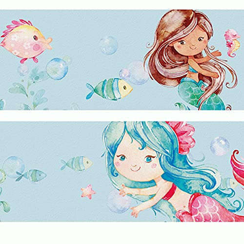 Sunnywall® Wandbordüre Bordüre -Meerjungfrauen – einzigartiges Design | Baby- Kinderzimmer Dekoration | hochwertiges Tapetenvlies | 400 x 12 cm von Sunnywall