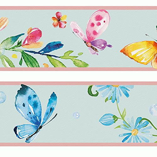 Sunnywall® Wandbordüre Schmetterling Butterfly einzigartiges Design | Baby- Kinderzimmer Dekoration | hochwertiges Tapetenvlies | 400 x 12 cm von Sunnywall
