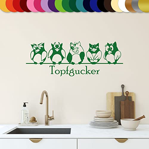 Sunnywall® Wandtattoo Wandaufkleber Topfgucker Eulen Vögel Spruch Aufkleber Küche selbstklebend Wandsticker (30,00 cm x 11,00 cm (Gr0), Grün) von Sunnywall