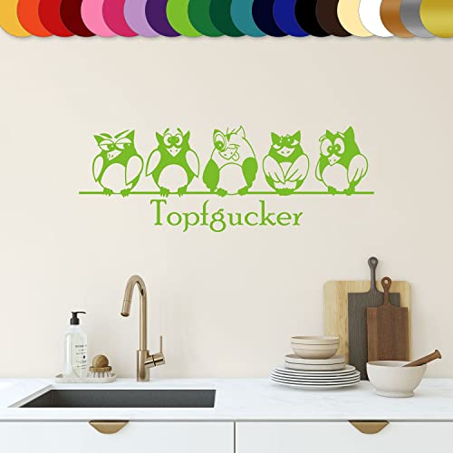 Sunnywall® Wandtattoo Wandaufkleber Topfgucker Eulen Vögel Spruch Aufkleber Küche selbstklebend Wandsticker (30,00 cm x 11,00 cm (Gr0), Lindgrün) von Sunnywall