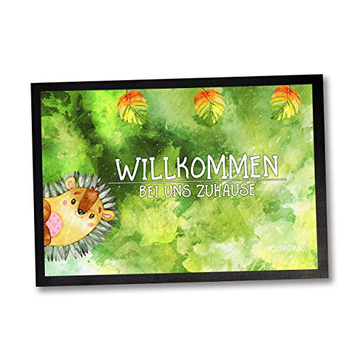 Sunnywall 50 x 35 | 60 x 40 | 75 x 50 cm Fußmatte Igel Hedgehog Willkommen Zuhause Einweihungsgeschenk Geschenk für Einweihung Fußabtreter Türmatte (75 x 50 cm) von Sunnywall