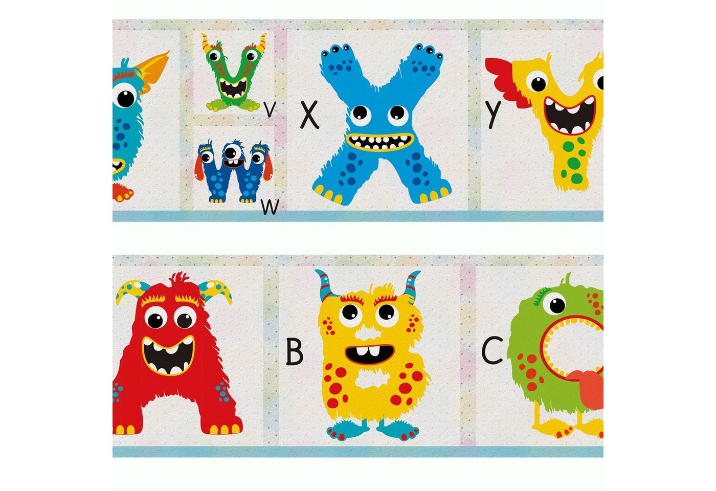 Sunnywall Bordüre ABC Monster (Bordüre - 400 cm), Comic, Monster, Buchstaben, ABC, (1 St), hochwertige 200 g/m² Vliestapete von Sunnywall