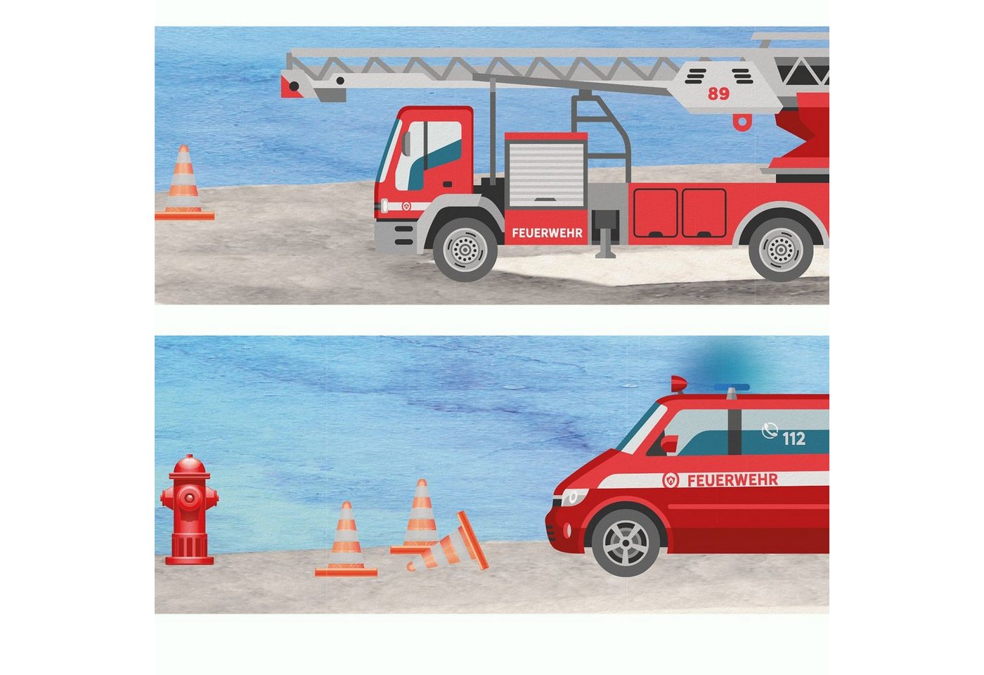 Sunnywall Bordüre Feuerwehr (Bordüre - 400 cm), Auto, Feuerwehr, (1 St), hochwertige 200 g/m² Vliestapete von Sunnywall