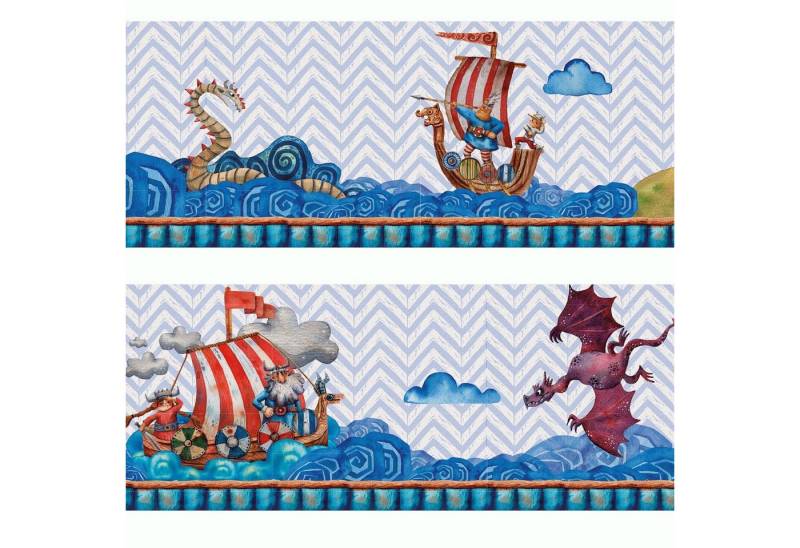 Sunnywall Bordüre Wikinger (Bordüre - 400 cm), Meer, Comic, (1 St), selbstklebend von Sunnywall
