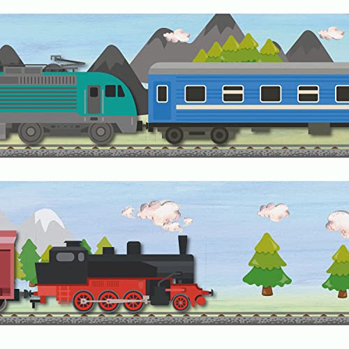 Sunnywall® Wandbordüre Eisenbahn Zug Züge – einzigartiges Design | Baby- Kinderzimmer Dekoration | hochwertiges Tapetenvlies | 400 x 12 cm von Sunnywall