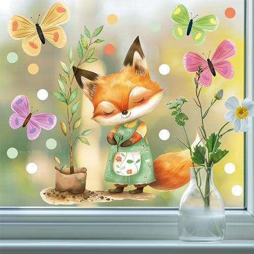 Sunnywall Fensterbild Fensterdeko Fuchs Gärtner Baum Gärtnerin Fensteraufkleber statisch selbstklebend beidseitiger Druck Aufkleber Fenstersticker WIEDERVERWENDBAR A2 von Sunnywall