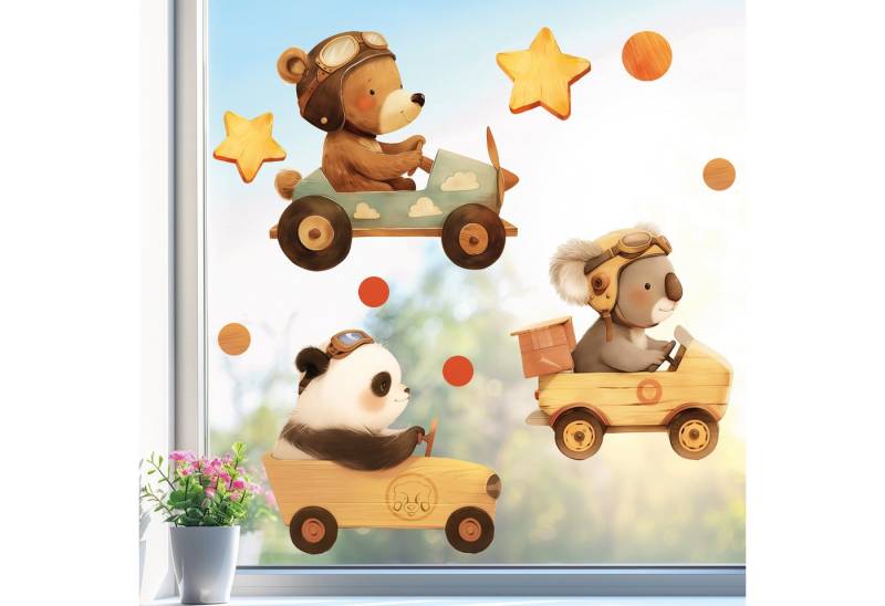 Sunnywall Fensterbild wiederverwendbares Fensterbild Bären Bande in Rennautos in Holz-Optik, wiederverwendbar, statisch haftend, beidseitiger Druck Sunnywall Fensterbild wiederverwendbares Fensterbild Bären Bande in Rennautos in Holz-Optik, wiederverwendbar, statisch haftend, beidseitiger Druck von Sunnywall