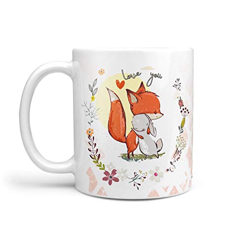 Sunnywall Fuchs Tassen-Auswahl Kaffeebecher Lieblingstasse inkl. gratis Geschenkkarte (Fuchs & Hase kuscheln Weiss) von Sunnywall