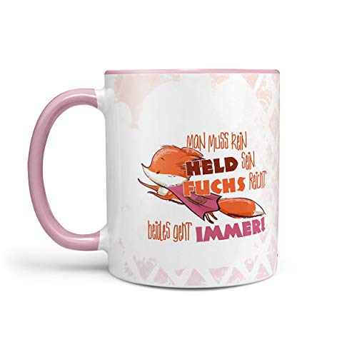 Sunnywall Fuchs Tassen-Auswahl Kaffeebecher Lieblingstasse inkl. gratis Geschenkkarte (Held Sein rosa) von Sunnywall