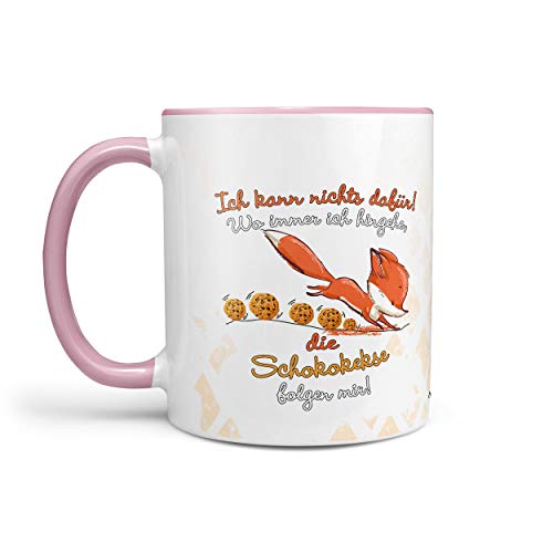 Sunnywall Fuchs Tassen-Auswahl Kaffeebecher Lieblingstasse inkl. gratis Geschenkkarte (Schokokekse Folgen Mir Cookies Follow me rosa) von Sunnywall