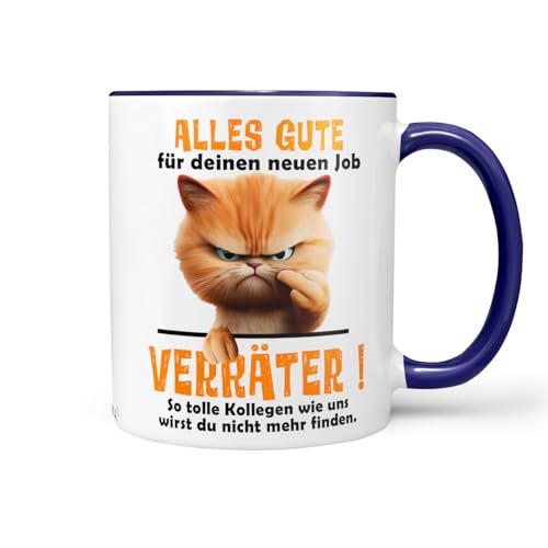 Sunnywall Keramiktasse 330ml: Alles gute für deinen neuen Job | Verräter | So tolle Kollegen - Abschiedsgeschenk Kollege - Lustiges Statement (Blaue Keramiktasse) von Sunnywall