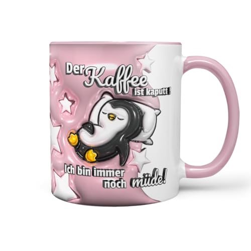 Sunnywall Keramiktasse 330ml: Pinguin - Kaffee ist kaputt - Niedlicher Spruch mit Pinguin, freches Design für Kaffeegenuss (Rosa|Rosa) von Sunnywall