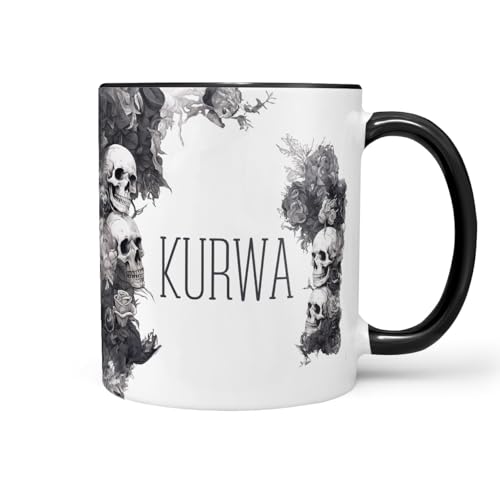 Sunnywall Keramiktasse Kaffeetasse Tasse mit Spruch Statement Kurwa - Sarkasmus - lustig - Skull - Skelett Keramik 330ml von Sunnywall