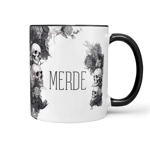 Sunnywall Keramiktasse Kaffeetasse Tasse mit Spruch Statement Merde - Sarkasmus - lustig - Skull - Skelett Keramik 330ml von Sunnywall