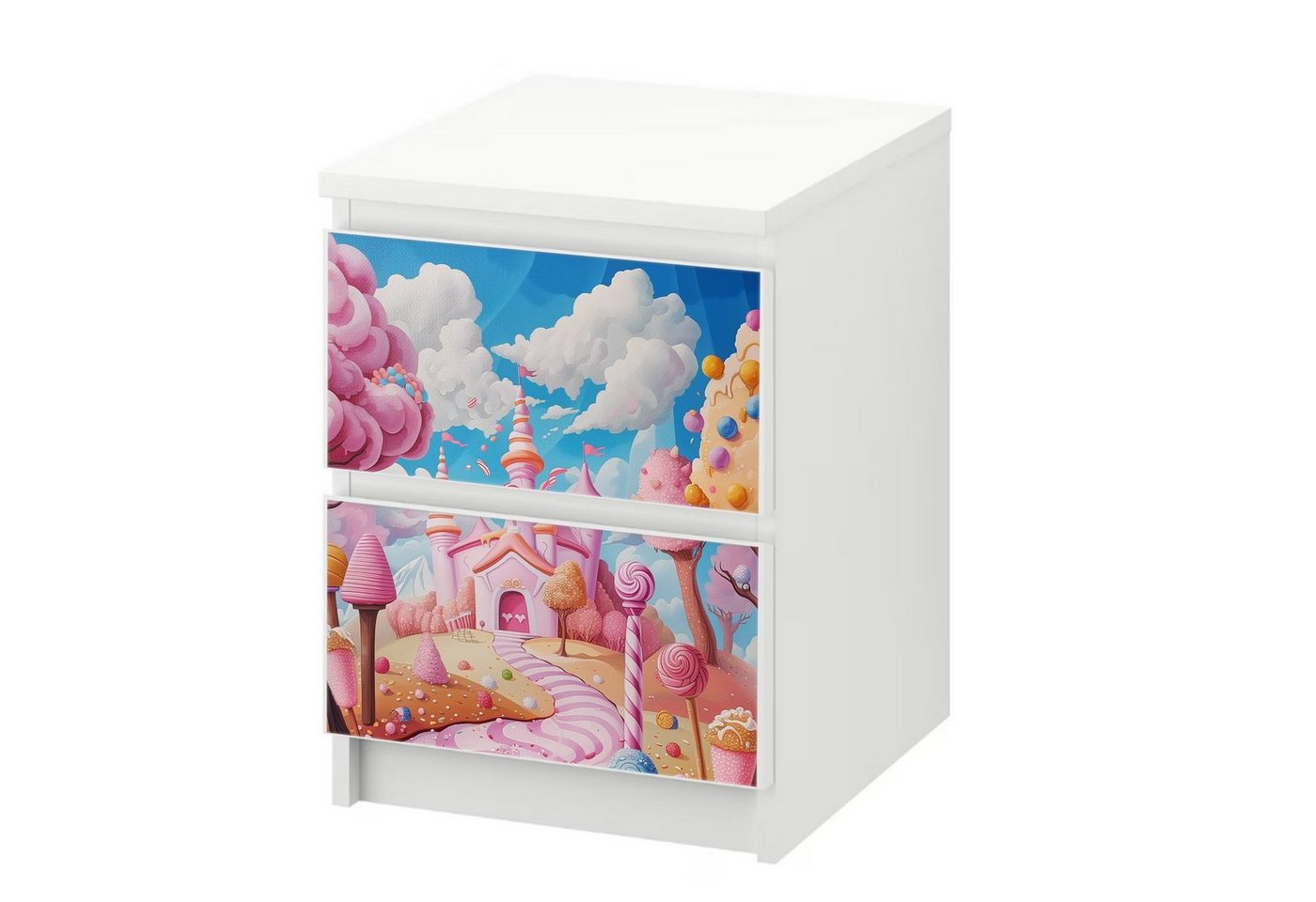 Sunnywall Möbelfolie passend für IKEA Malm Kommode Schrankfolie Aufkleber Candyland Motiv, blasenfreie selbstklebende Folie (SCHRANK NICHT INKLUSIVE) von Sunnywall