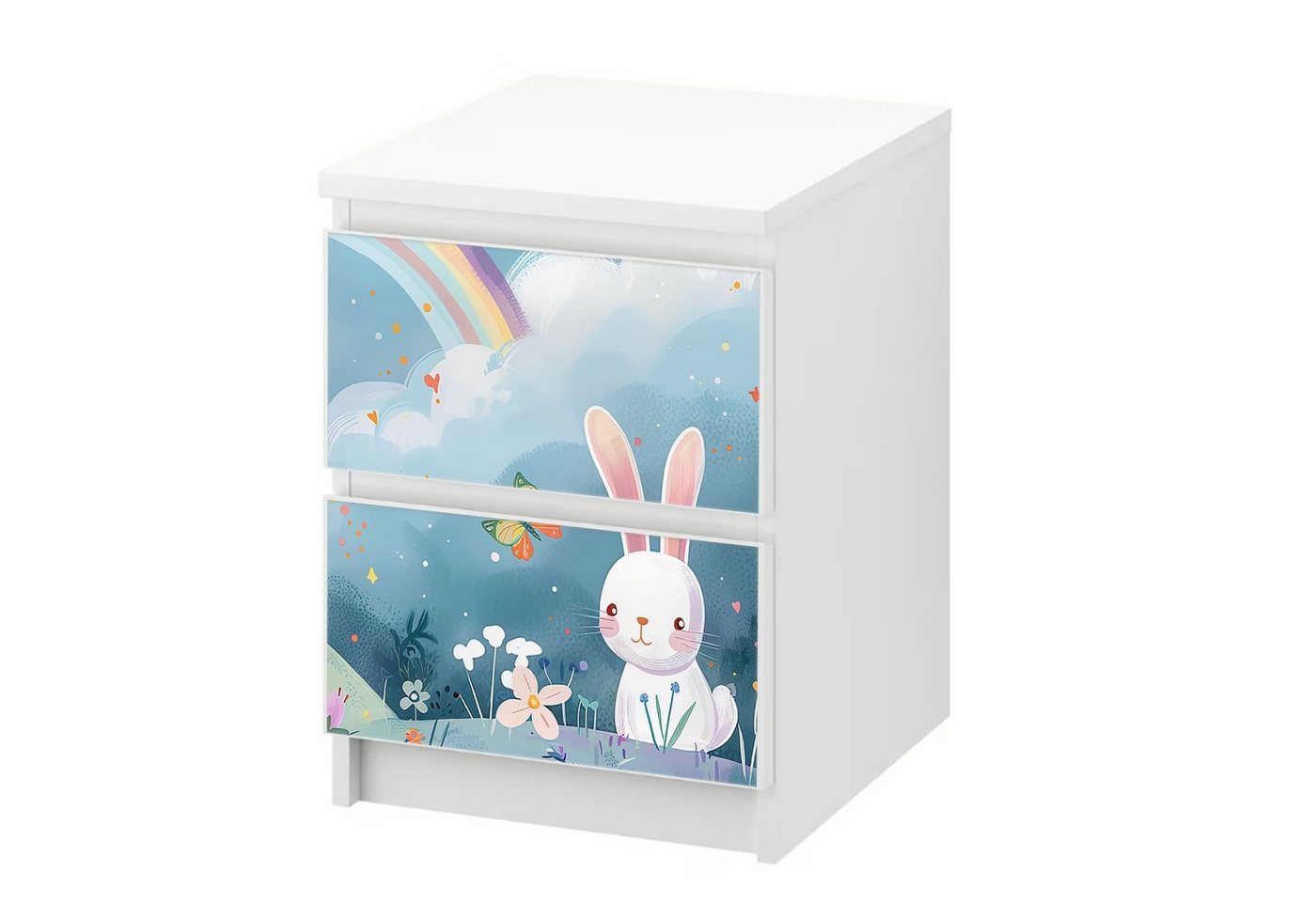 Sunnywall Möbelfolie passend für IKEA Malm Kommode Schrankfolie Aufkleber Hase Blumenwiese, blasenfreie selbstklebende Folie (SCHRANK NICHT INKLUSIVE) von Sunnywall