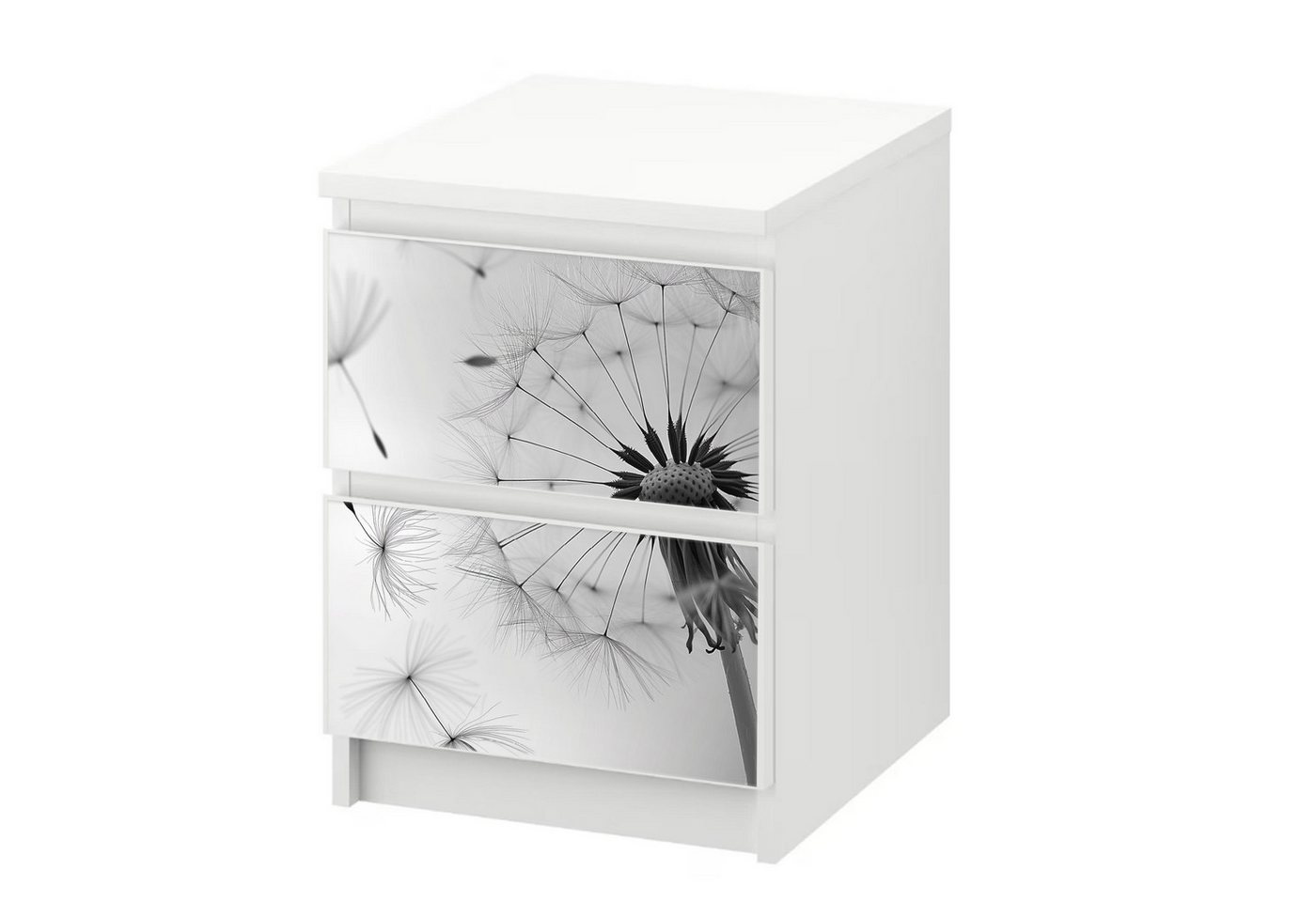 Sunnywall Möbelfolie passend für IKEA Malm Kommode Schrankfolie Aufkleber Pusteblume weiss, blasenfreie selbstklebende Folie (SCHRANK NICHT INKLUSIVE) von Sunnywall