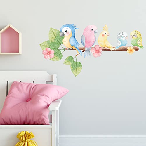 Sunnywall Papageien Wellensittich Vögel Vogel Baum Ast Wandsticker Wandtattoo Wohnzimmer Baby Aufkleber Kinderzimmer Baby Wandaufkleber von Sunnywall