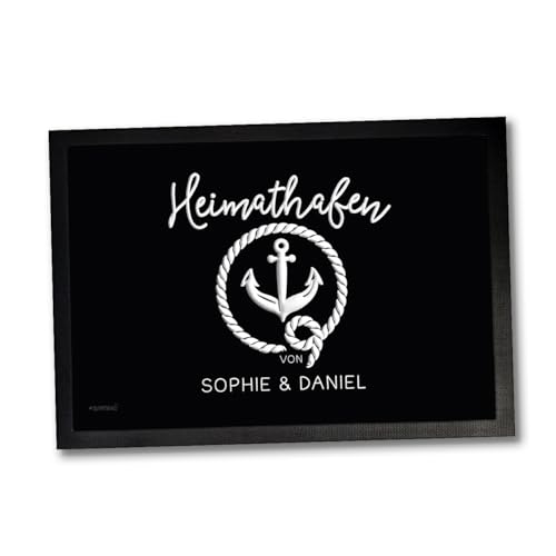 Sunnywall Personalisierte Fußmatte | Fußmatte Familie personalisiert | Fußmatte für Paare | Willkommen für Familien und Freunde | Einzug (Anker Heimathafen, 75 cm x 50 cm (Gr3)) von Sunnywall