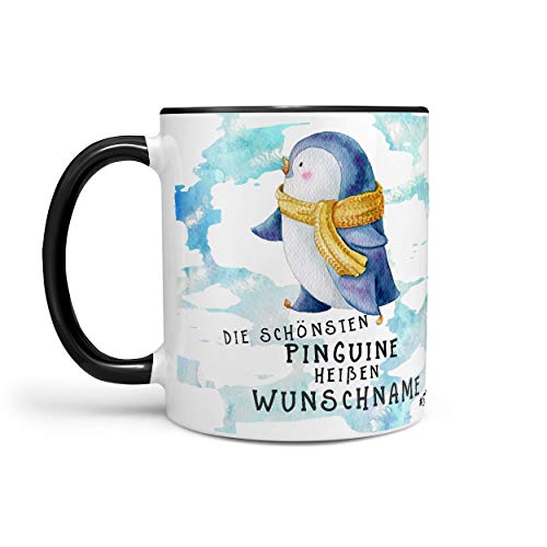 Sunnywall Pinguin-Tasse Kaffeebecher Wunsch-Tasse Geburtstags-Tasse Geschenk-Tasse inkl. gratis Geschenkkarte Die schönsten Pinguine heißen Wunschname (schwarz) von Sunnywall