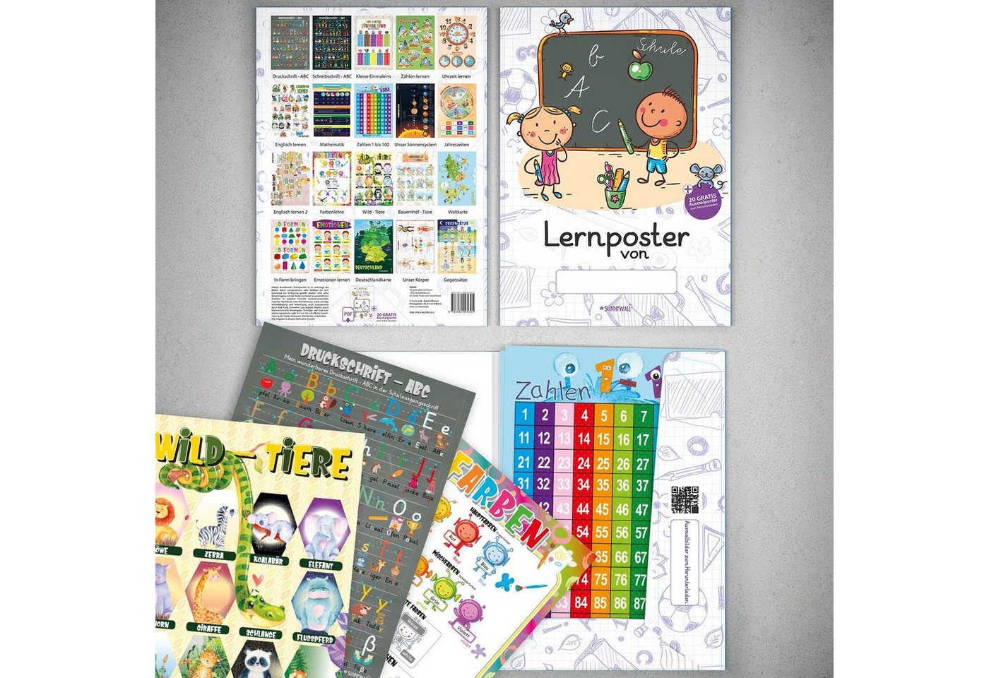 Sunnywall Poster Lernposter Set + Bonus, Grundschule Lesen Schreiben ABC Rechnen, (Set), Designt & hergestellt in Deutschland von Sunnywall