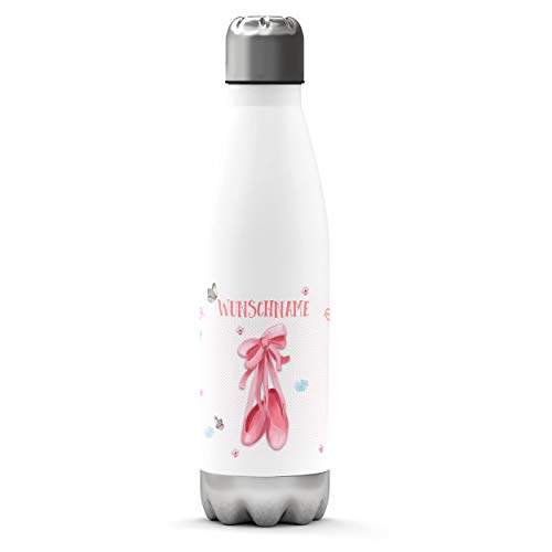 Sunnywall Premium Edelstahl-Thermosflasche mit Wunschnamen individuell personalisiert kalt & heiß Thermoskanne Isolierflasche Trinkflasche Wasserflasche Campingflasche (Ballerinas - Ballett Schuhe) von Sunnywall