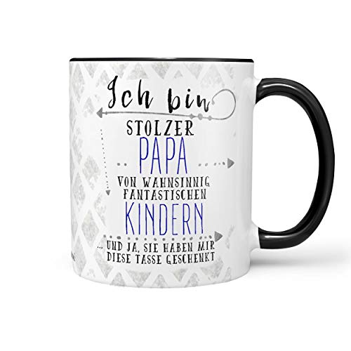 Sunnywall Tasse Kaffeebecher Lieblingstasse Geburtstags-Tasse Geschenk-Tasse inkl. gratis Geschenkkarte (stolzer Papa - Kinder (schwarz)) von Sunnywall