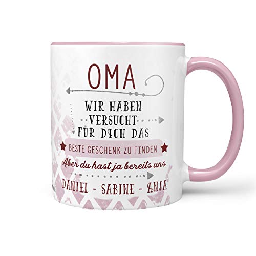 Sunnywall® Oma Tasse personalisiert Kaffeebecher Lieblingstasse Geburtstags-Tasse Geschenk-Tasse inkl. gratis Geschenkkarte - Geschenk für Oma Glühwein. (Tasse rosa) von Sunnywall