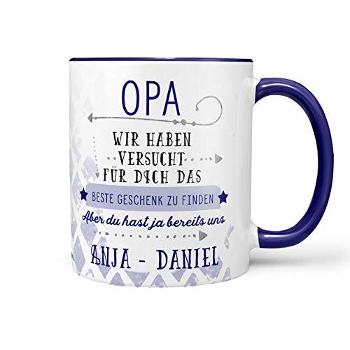 Sunnywall® Opa Tasse personalisiert liebevoll gestalteter Keramik Kaffeebecher Lieblingstasse Geburtstags-Tasse Geschenk-Tasse inkl. gratis Geschenkkarte Opas Glühwein. (Tasse blau) von Sunnywall