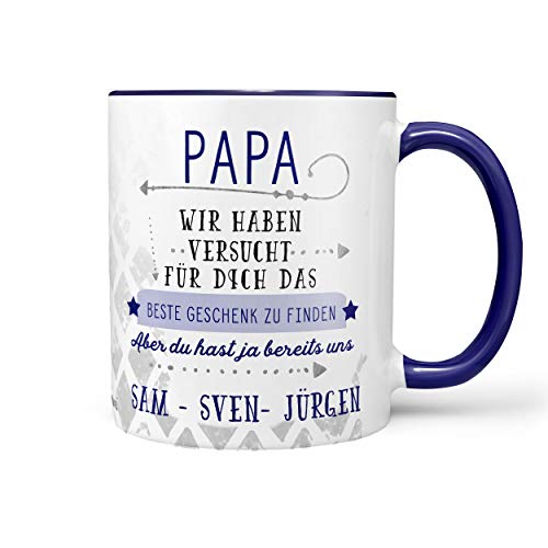 Sunnywall® Papa Tasse personalisiert liebevoll gestalteter Keramik Kaffeebecher Lieblingstasse Geburtstags-Tasse Geschenk-Tasse inkl. gratis Geschenkkarte - Vatertagsgeschenk Papa (Tasse blau) von Sunnywall