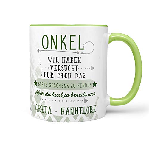 Sunnywall Onkel Tasse Kaffeebecher Lieblingstasse Geburtstags-Tasse Geschenk-Tasse inkl. gratis Geschenkkarte Finden wir grün von Sunnywall