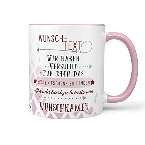 Sunnywall Tasse Kaffeebecher Lieblingstasse Geburtstags-Tasse Geschenk-Tasse inkl. gratis Geschenkkarte Das beste Geschenk finden wir (279-tasse rosa Wunschtext) von Sunnywall