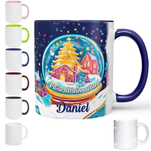 Sunnywall Tasse personalisiert mit Namen - Weihnachtstasse Frohe Weihnachten - Wintertasse Kaffeetasse als Geschenkidee mit Wintermotiv (Blau) von Sunnywall