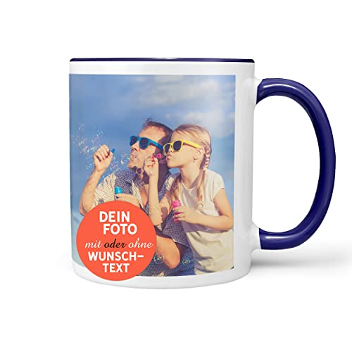 Sunnywall Tasse selbst gestalten mit Foto oder Text Personalisierbar Fototasse Kobaltblau Innen & Henkel Basis Druck von Sunnywall