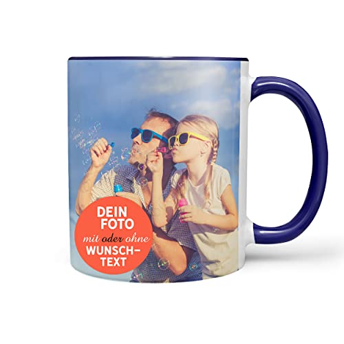 Sunnywall Tasse selbst gestalten mit Foto oder Text Personalisierbar Fototasse Kobaltblau Innen & Henkel Randlos Druck von Sunnywall