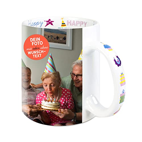 Sunnywall Tasse selbst gestalten mit Foto oder Text Personalisierbar Fototasse Mottotasse HAPPY BIRTHDAY Randlos Druck von Sunnywall