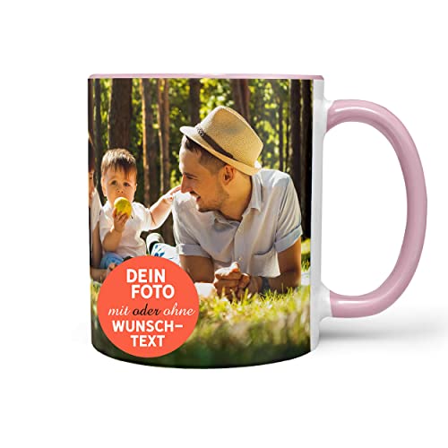 Sunnywall Tasse selbst gestalten mit Foto oder Text Personalisierbar Fototasse Rosa Innen & Henkel Randlos Druck von Sunnywall