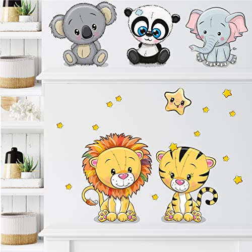 Sunnywall Tier Safari Wandsticker Wandtattoo Wandbild Baby Aufkleber Kinderzimmer Baby Wandaufkleber Spielzimmer Küche (Cartoon Animals Set 2) von Sunnywall