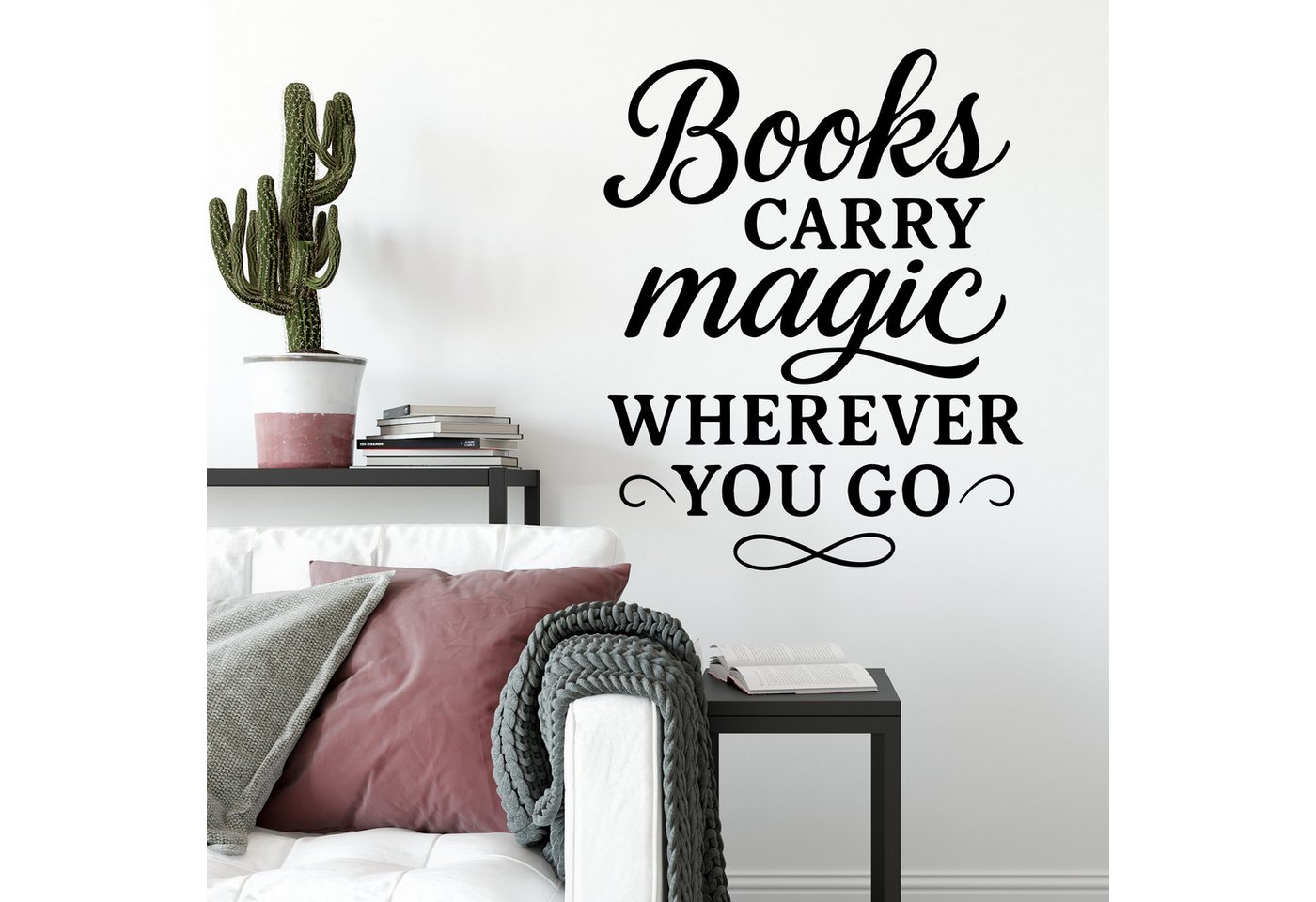 Sunnywall Wandspruch Wandtattoo Books carry magic – englischer Spruch für Wohnzimmer, selbstklebend, konturgschnitten von Sunnywall