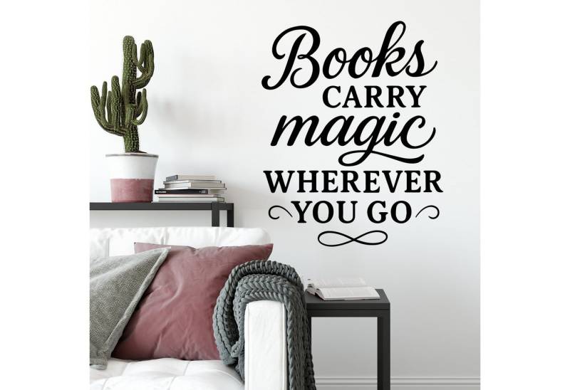 Sunnywall Wandspruch Wandtattoo Books carry magic – englischer Spruch für Wohnzimmer, selbstklebend, konturgschnitten von Sunnywall