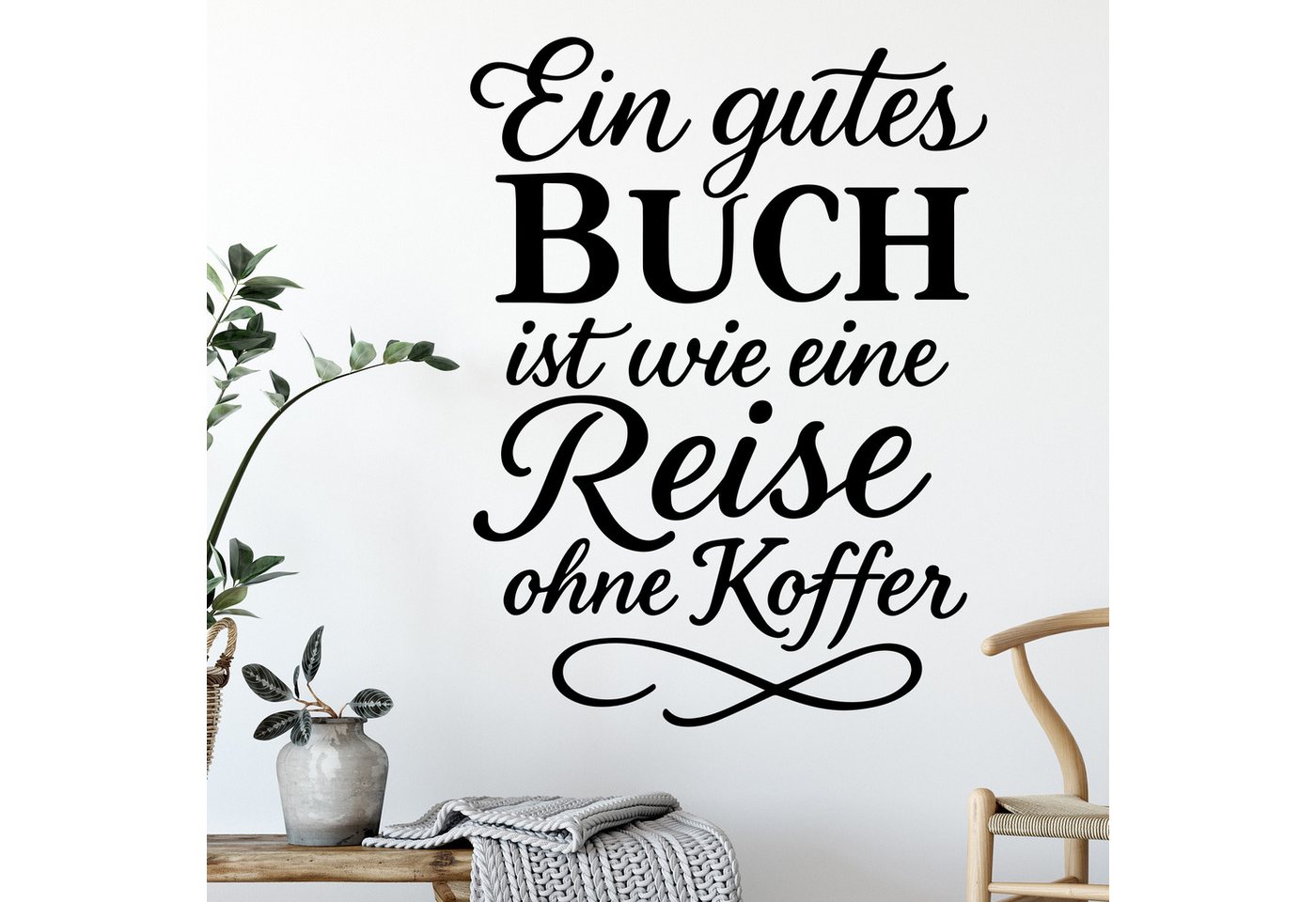 Sunnywall Wandspruch Wandtattoo Spruch – Ein gutes Buch ist wie eine Reise ohne Koffer, selbstklebend, konturgeschnitten, rückstandslos entfernbar von Sunnywall