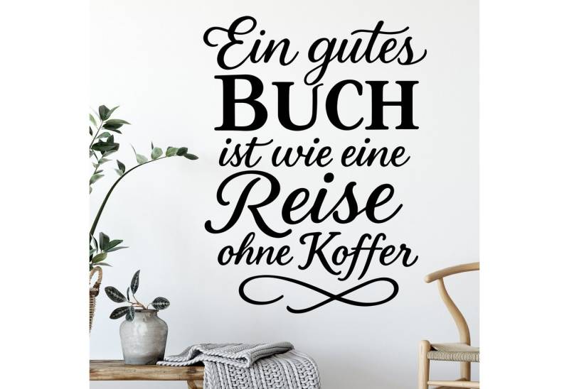 Sunnywall Wandspruch Wandtattoo Spruch – Ein gutes Buch ist wie eine Reise ohne Koffer, selbstklebend, konturgeschnitten, rückstandslos entfernbar von Sunnywall