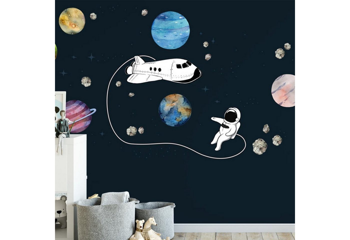 Sunnywall Wandtattoo Astronaut Raumschiff im All - Weltraum Wandtattoo Kollektion - Wandaufkleber von Sunnywall