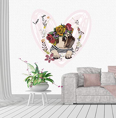 Sunnywall Wandtattoo Aufkleber Mops mit Blumenkranz Herz Größe Größe 2 von Sunnywall